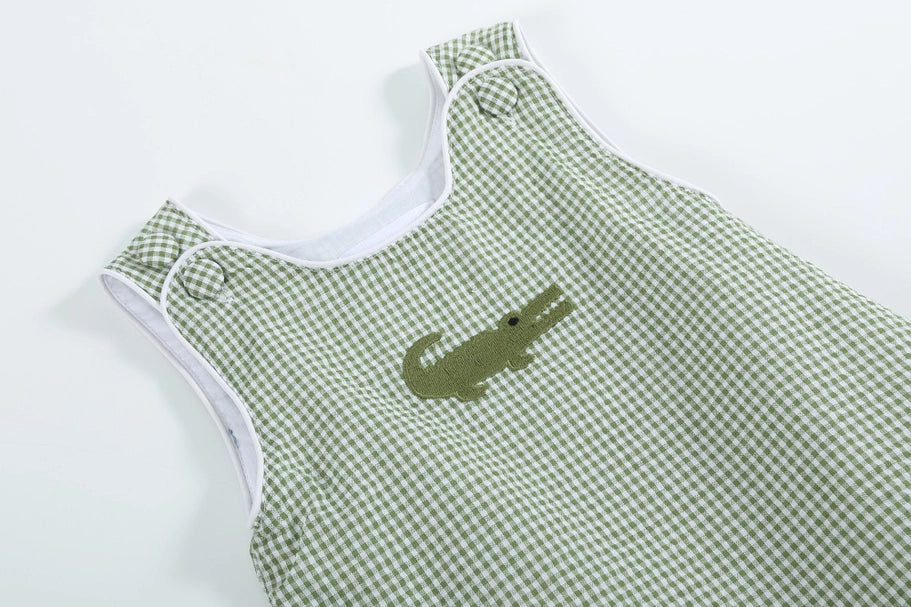 Green Gingham Bubble With Alligator Design