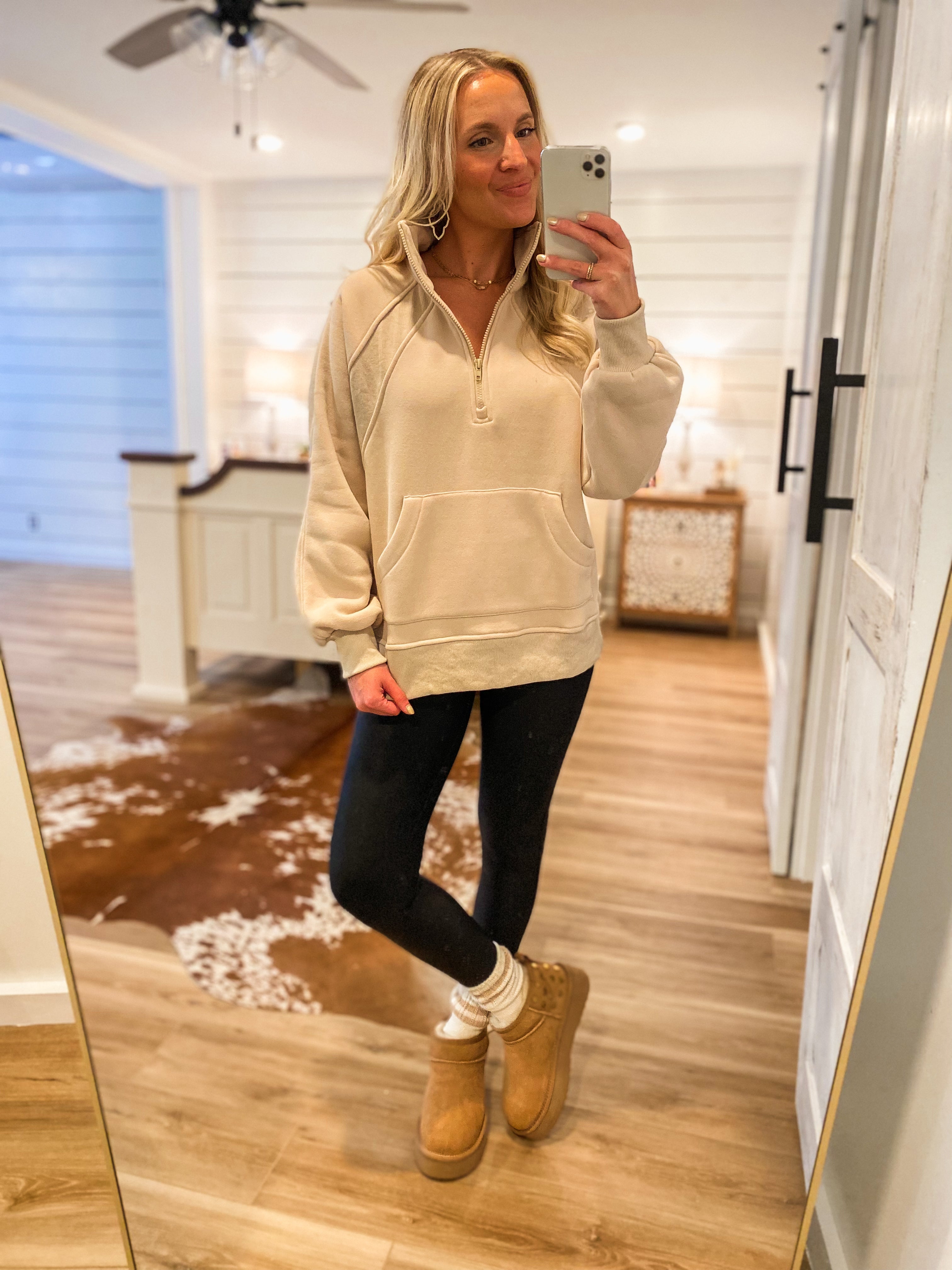 Needless To Say Beige Quarter Zip Pullover