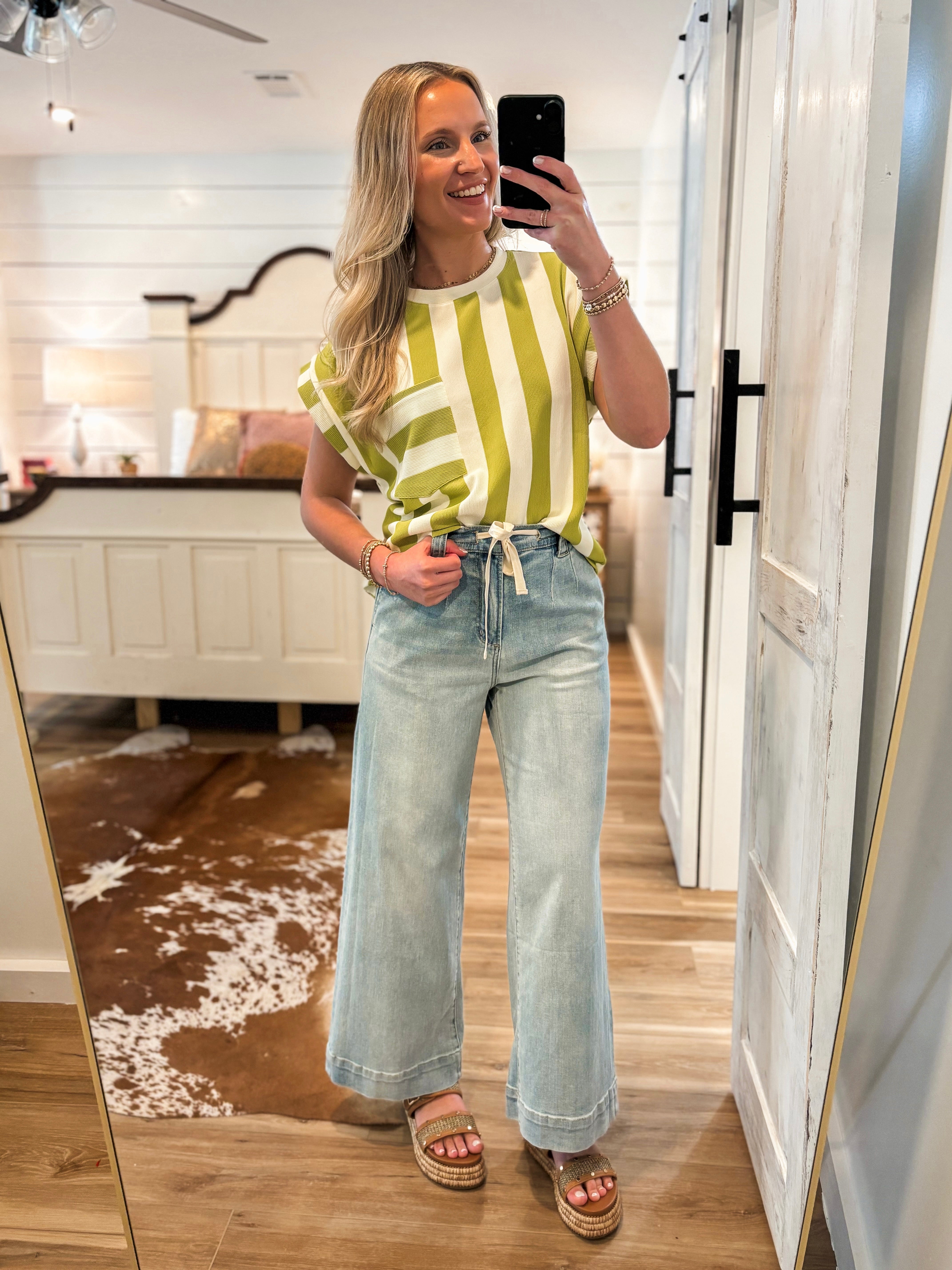 Hey There Lime Striped Pocket Blouse