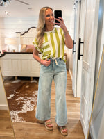 Load image into Gallery viewer, Hey There Lime Striped Pocket Blouse
