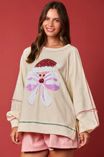 Load image into Gallery viewer, Santa Bow Sequin Raglan Sweatshirt
