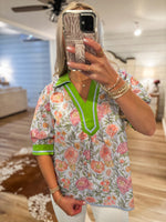 Load image into Gallery viewer, What Else Light Blue Floral Contrast Blouse
