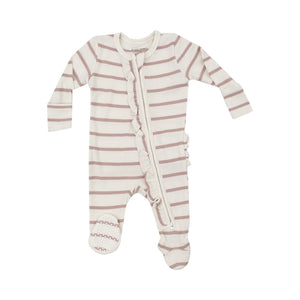 Angel Dear Ribbed Stripe Misty Rose 2 Way Ruffle Zipper Footie