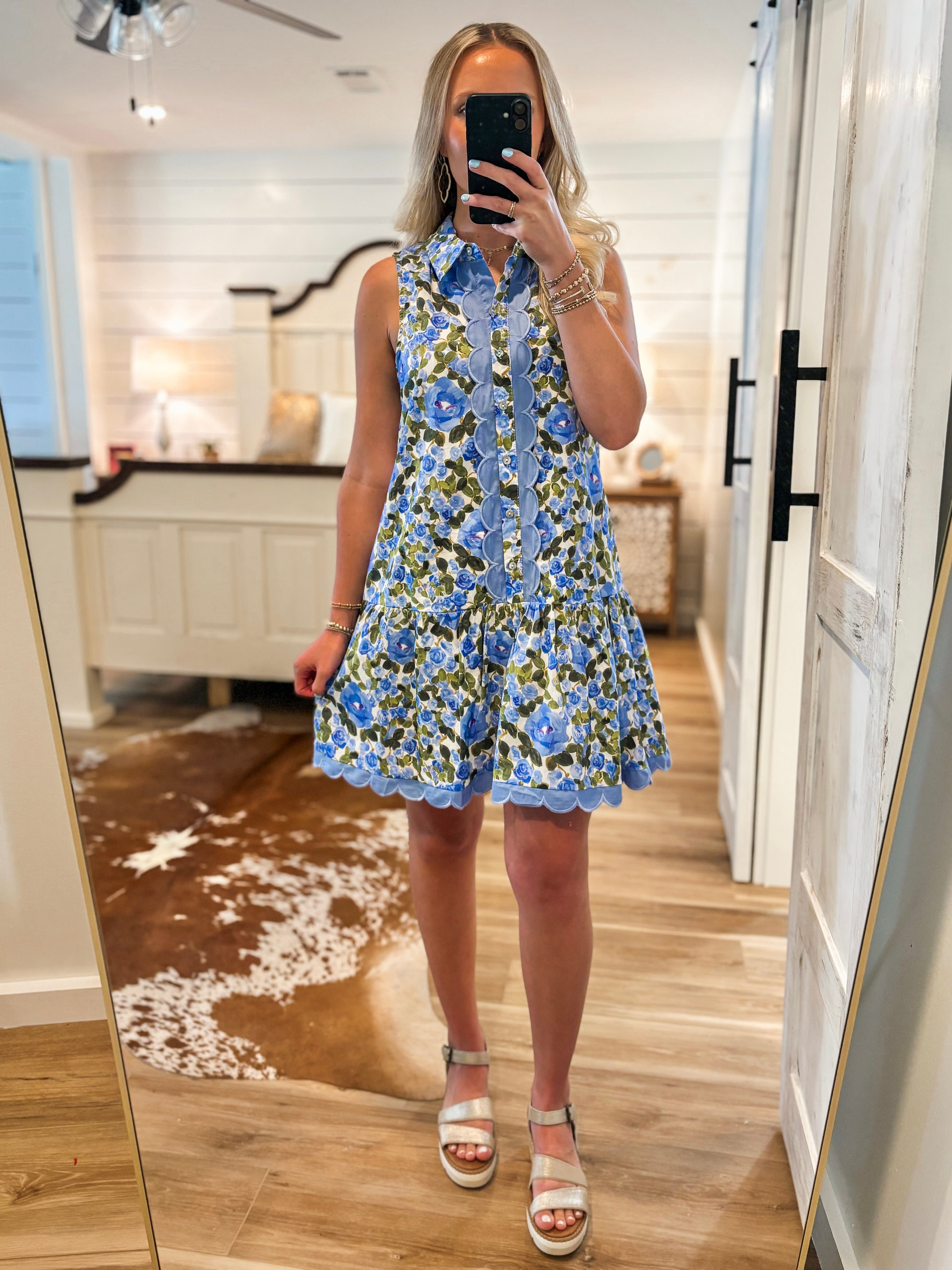 Sweet Blooms Blue Floral Mini Dress