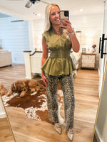 Load image into Gallery viewer, Same View Olive Zip Peplum Blouse
