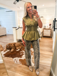 Same View Olive Zip Peplum Blouse