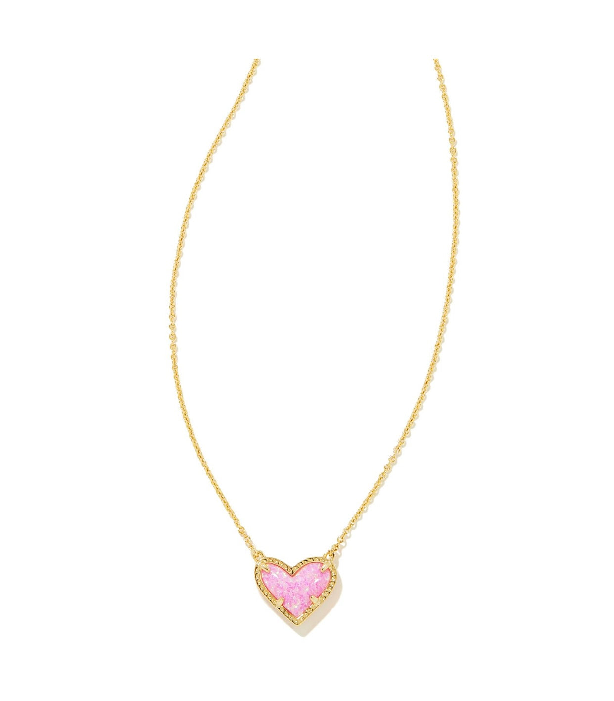 Ari Bubblegum Pink Opal Heart Pendant Gold Necklace