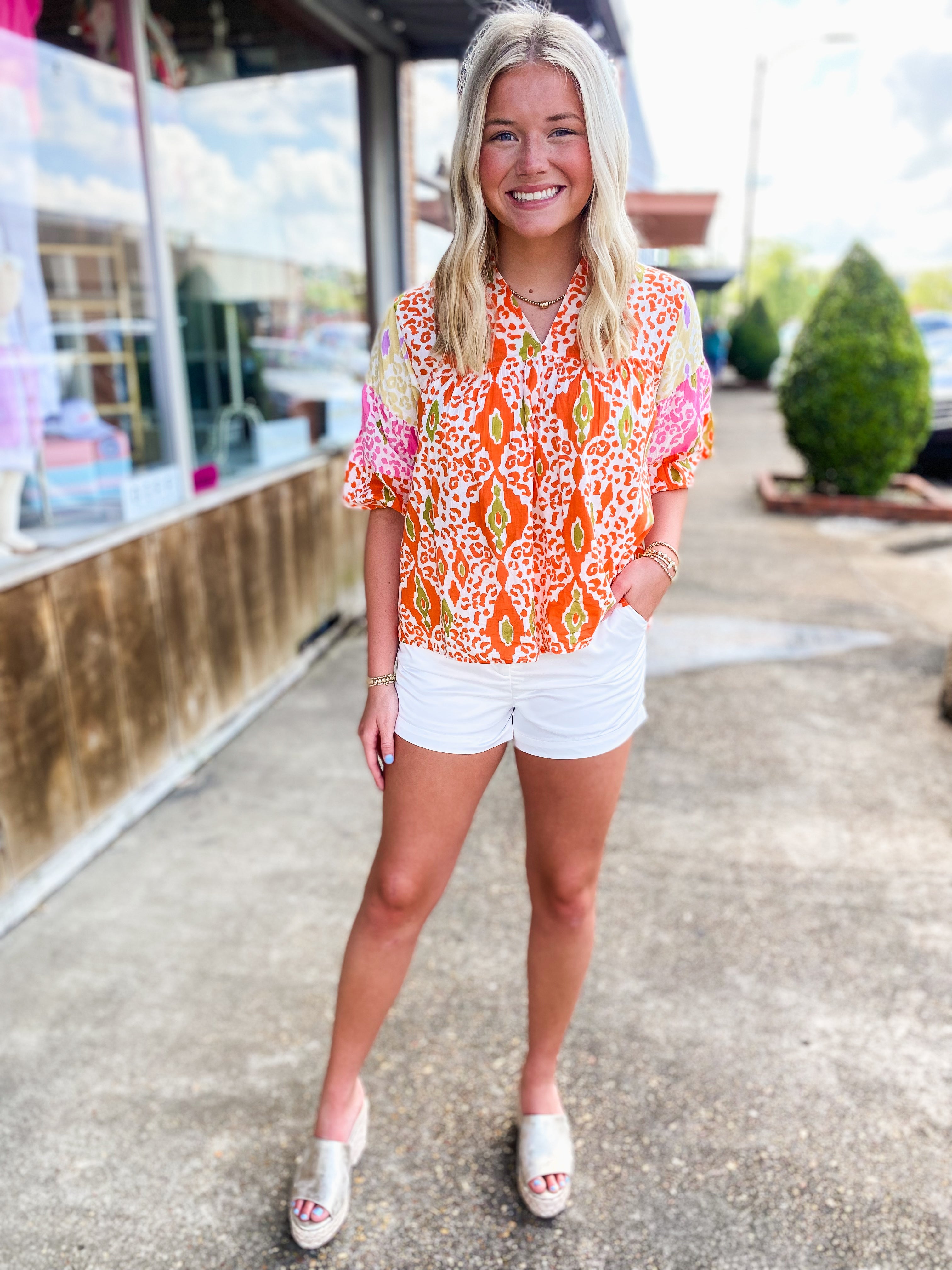 Seize The Day Orange Multi Print THML Blouse