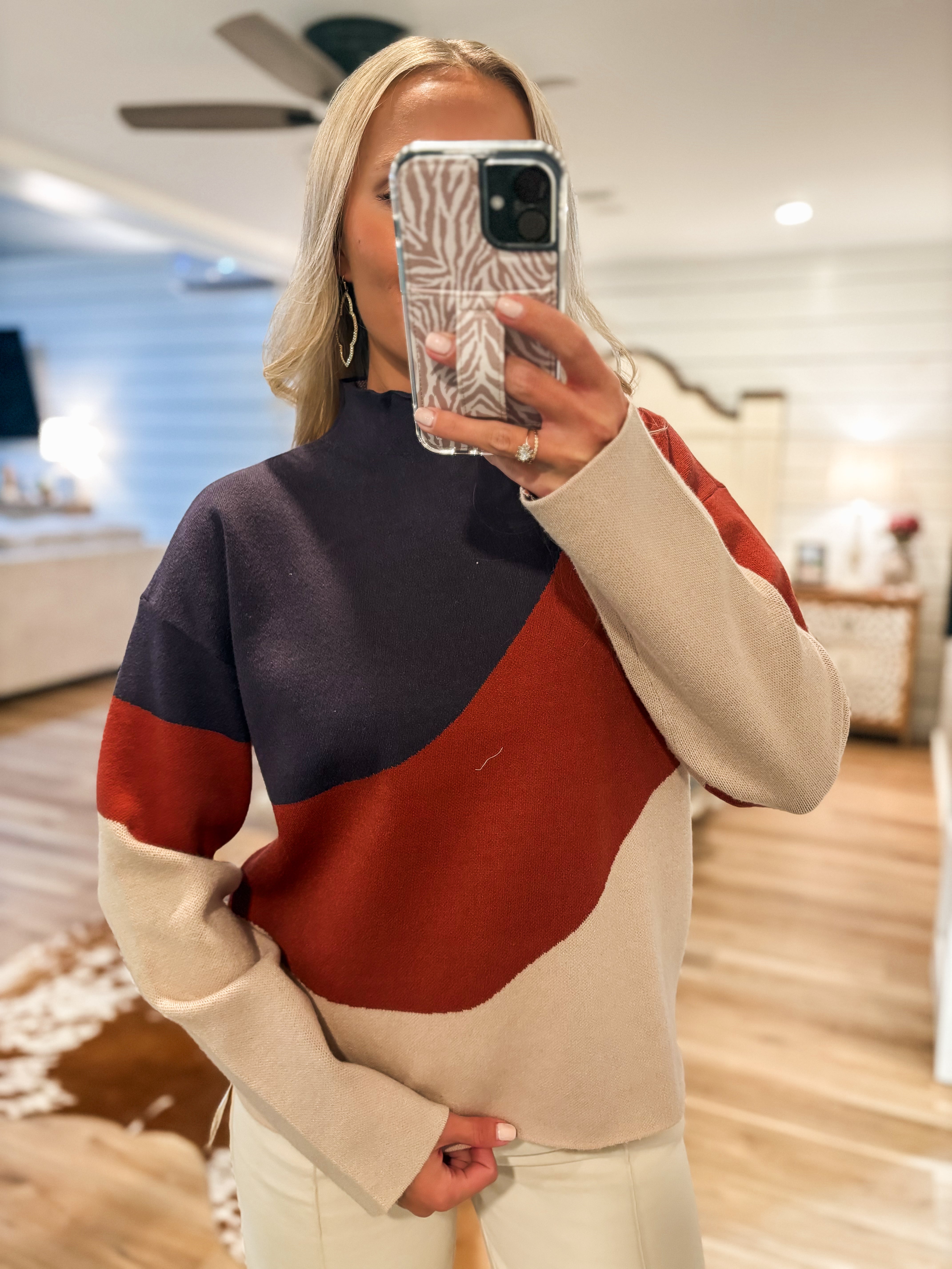 Just Ask Navy & Brick Sweater