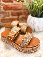 Load image into Gallery viewer, Walk Of Shame Tan Raffia Corkys Sandal
