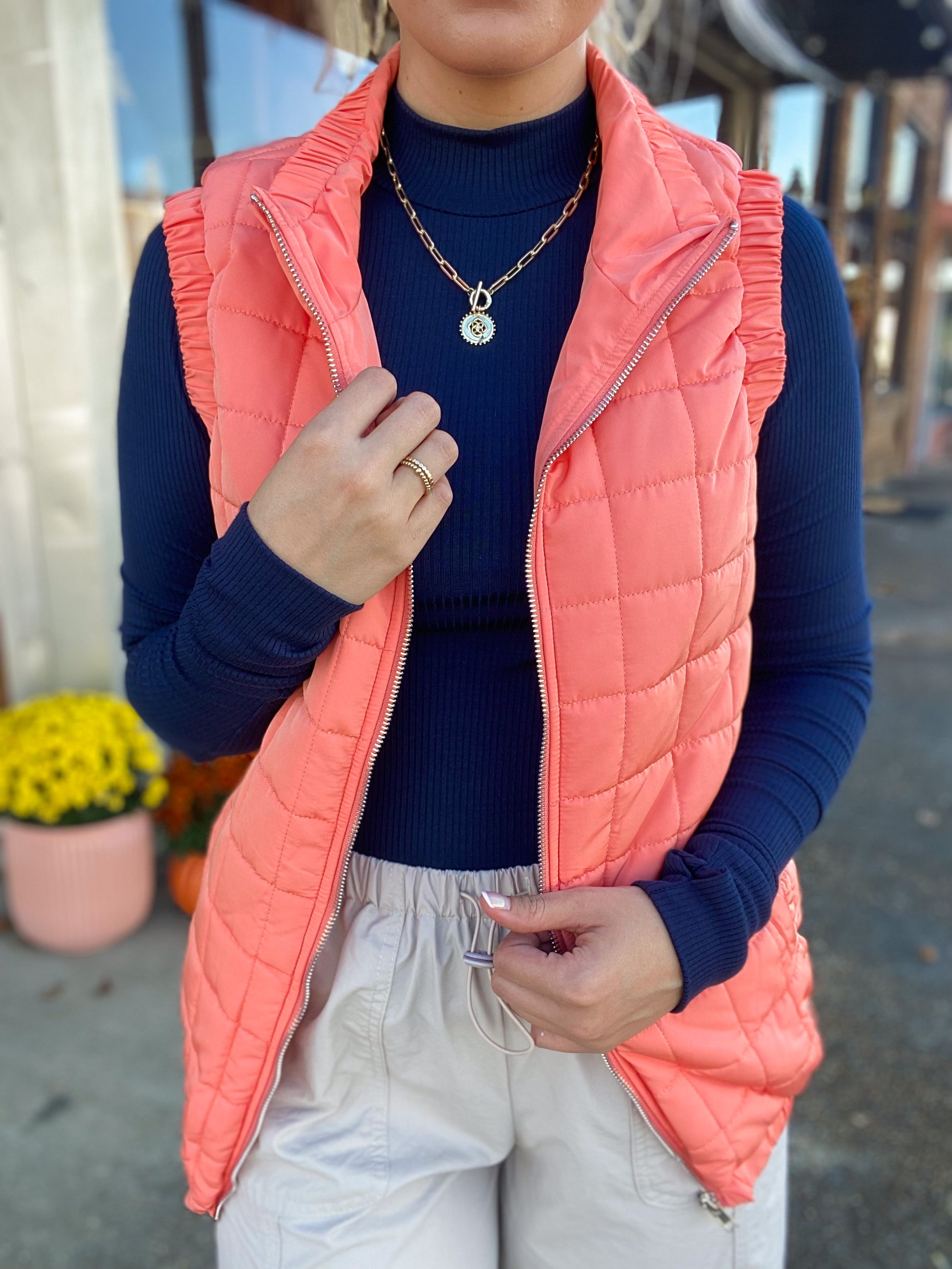 Giving My Best Quilted Neon Orange Vest