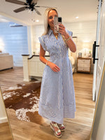 Load image into Gallery viewer, Way Out Blue Stripe Midi Dress
