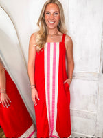 Load image into Gallery viewer, Summer Reservation Red Linen Midi
