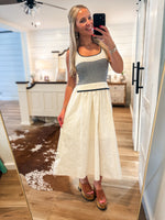 Load image into Gallery viewer, Up From Here Ivory &amp; Navy Stripe Midi Dress
