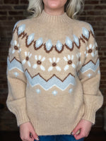 Load image into Gallery viewer, Gathered Around Taupe Printed Mock Neck Sweater
