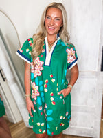 Load image into Gallery viewer, Falling Fast Island Green Floral Mini Dress

