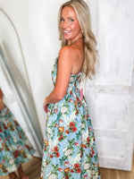 Load image into Gallery viewer, Any Thoughts Blue Summer Print Strapless Midi Dress

