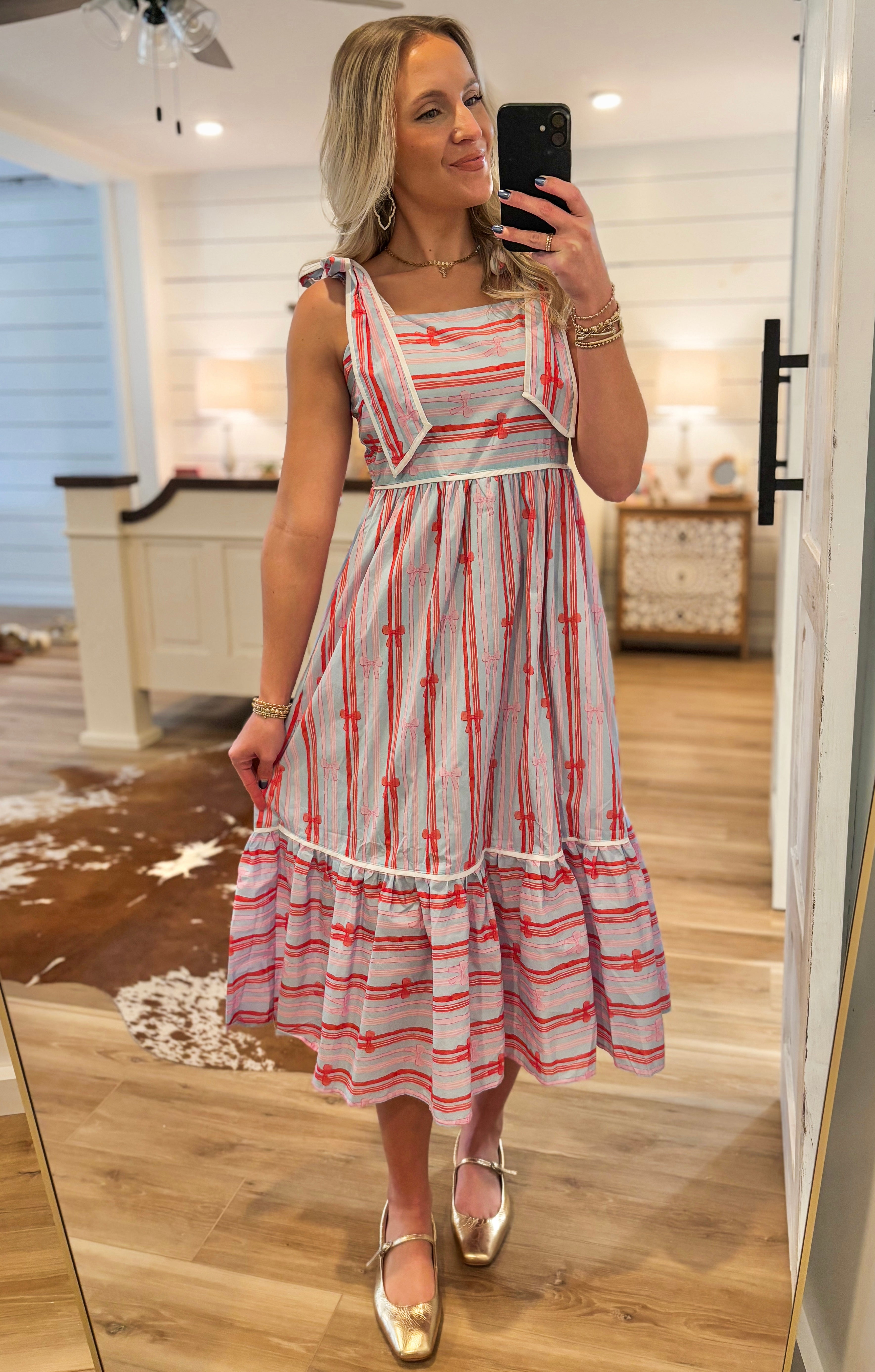 Neverending Bliss Powder Blue Bow Printed Midi Dress