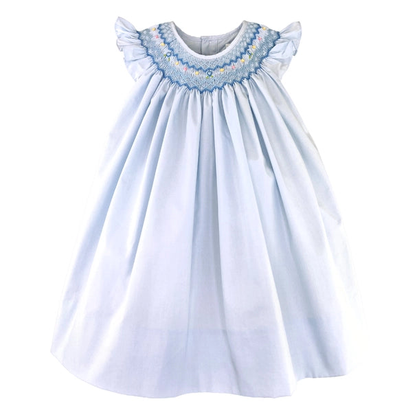 Bishop Pastel Blue Smocked Elegant Dress