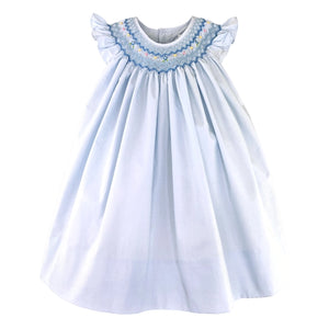 Bishop Pastel Blue Smocked Elegant Dress