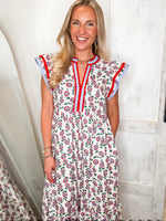 Load image into Gallery viewer, Never Told You Red &amp; Blue Floral Midi Dress
