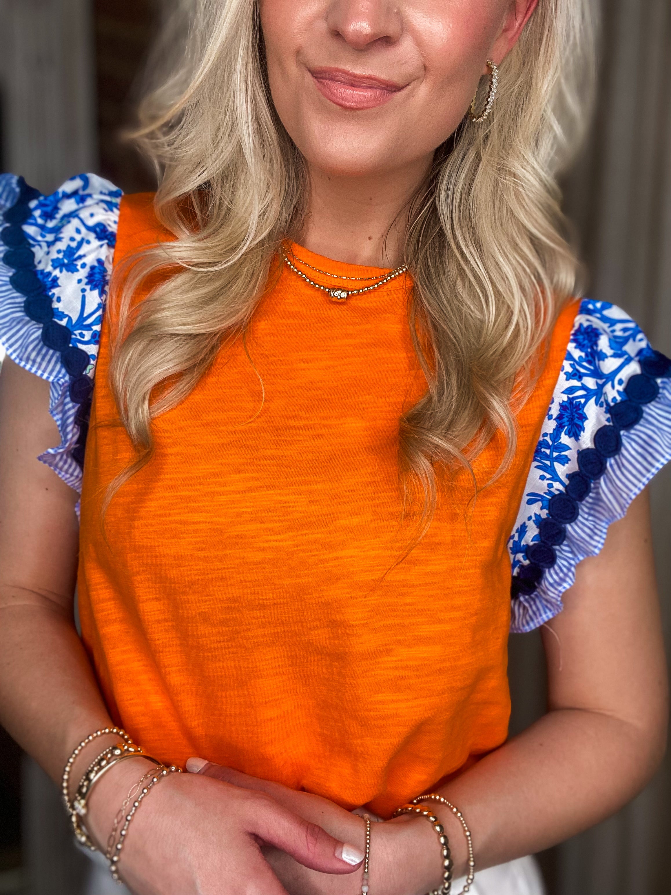 Dawning Day Orange Flutter Sleeve THML Blouse