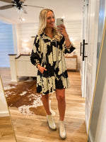 Load image into Gallery viewer, Never Knew Black &amp; Taupe Floral Mini Dress
