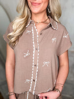 Load image into Gallery viewer, All My Life Taupe Button-Down Blouse &amp; Palazzo Pant Set
