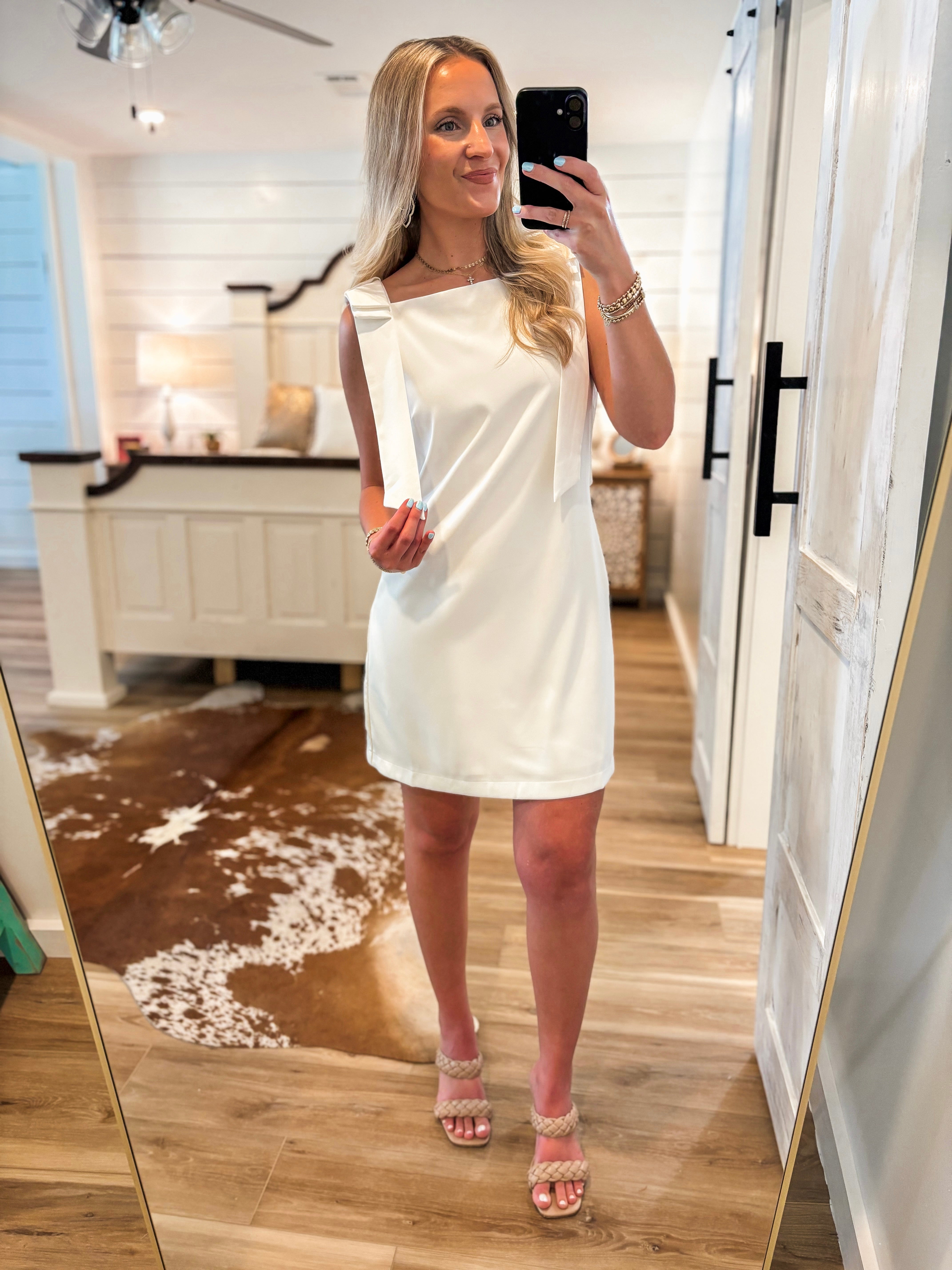 Welcome Here White Bow Mini Dress