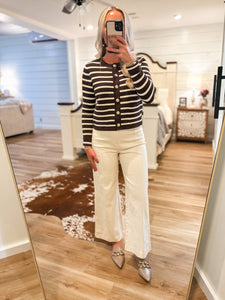 Right Moment Brown & Ivory Button Down Sweater