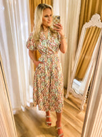 Load image into Gallery viewer, On My Mind White Floral Midi THML Dress
