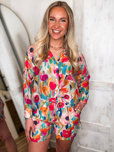 Taking It In Floral Pastel Button Down & Shorts Set