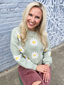 Daisy Simply Southern Cropped Green Sweater