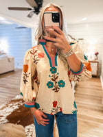 Load image into Gallery viewer, Take Time Ecru Multi Floral Blouse
