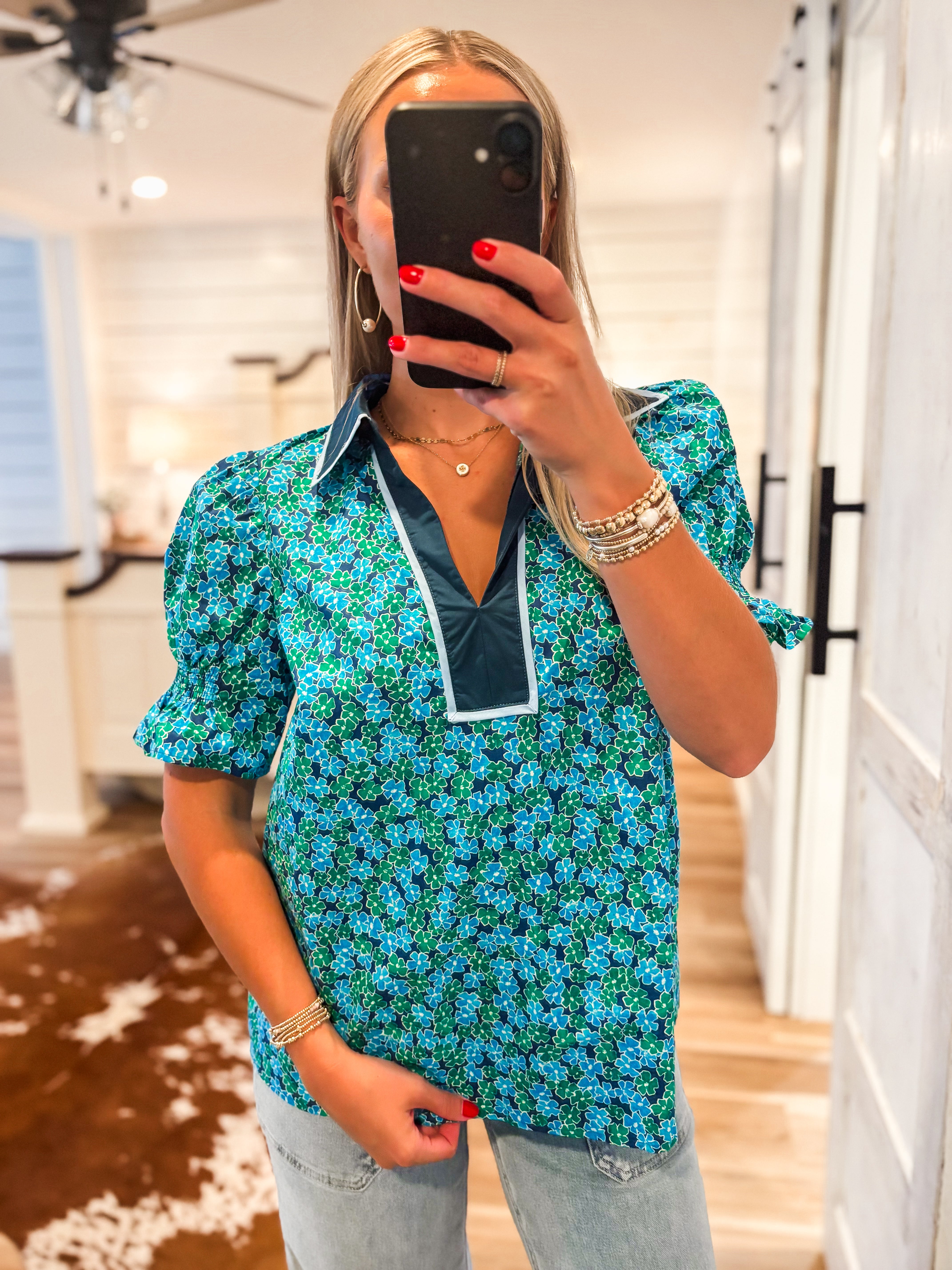 Good Days Navy & Green Floral Blouse