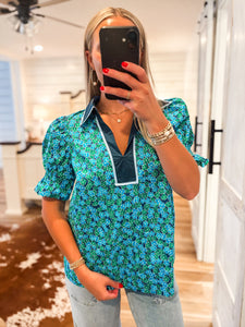 Good Days Navy & Green Floral Blouse