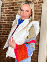 Load image into Gallery viewer, Haven&#39;t You Heard White Ruffle Shoulder Puffer Vest
