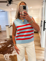 Load image into Gallery viewer, Beyond Here Lt Blue Stripe Knit Tank
