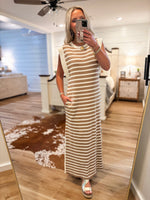 Load image into Gallery viewer, Just Made It Taupe Stripe Knit Maxi Dress
