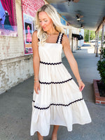 Load image into Gallery viewer, Saturday Out Ivory &amp; Black Ric Rac Midi Dress
