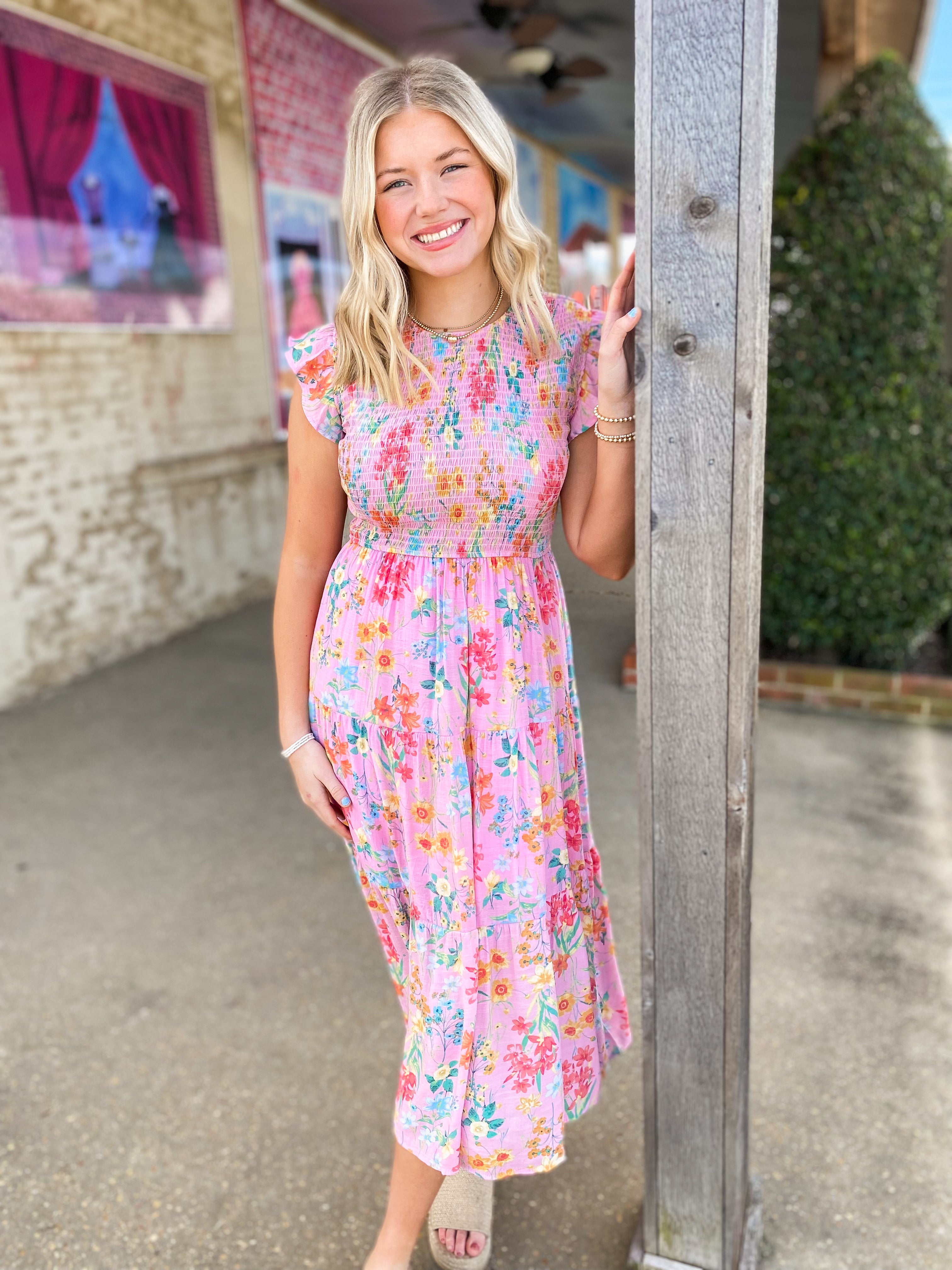 Knowing When Multi-Colored Floral Midi Dres