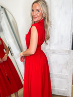 Load image into Gallery viewer, About Time Red Front Zip Midi Dress
