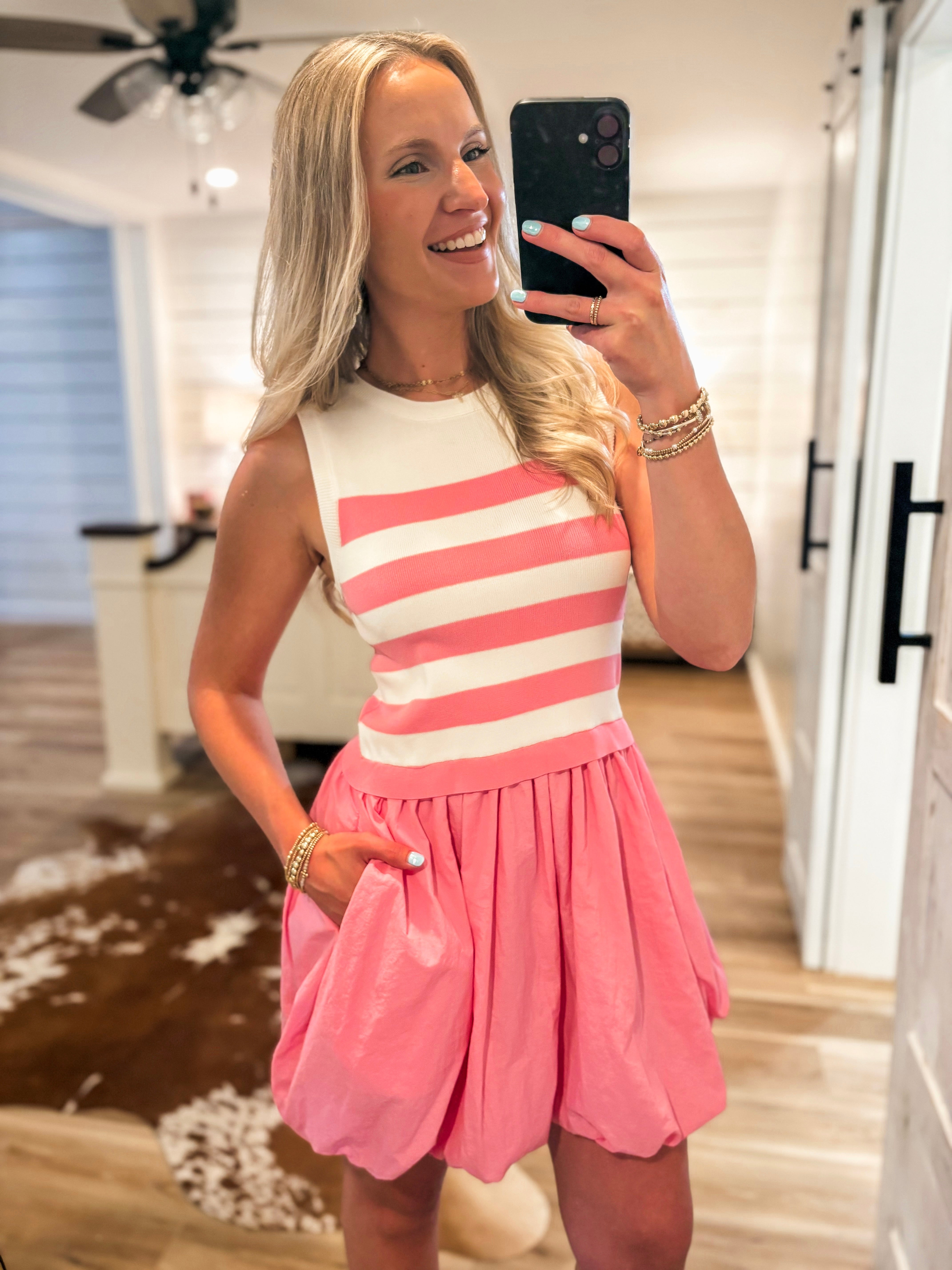 Better Days Pink Striped Mini Bubble Dress