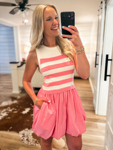 Better Days Pink Striped Mini Bubble Dress