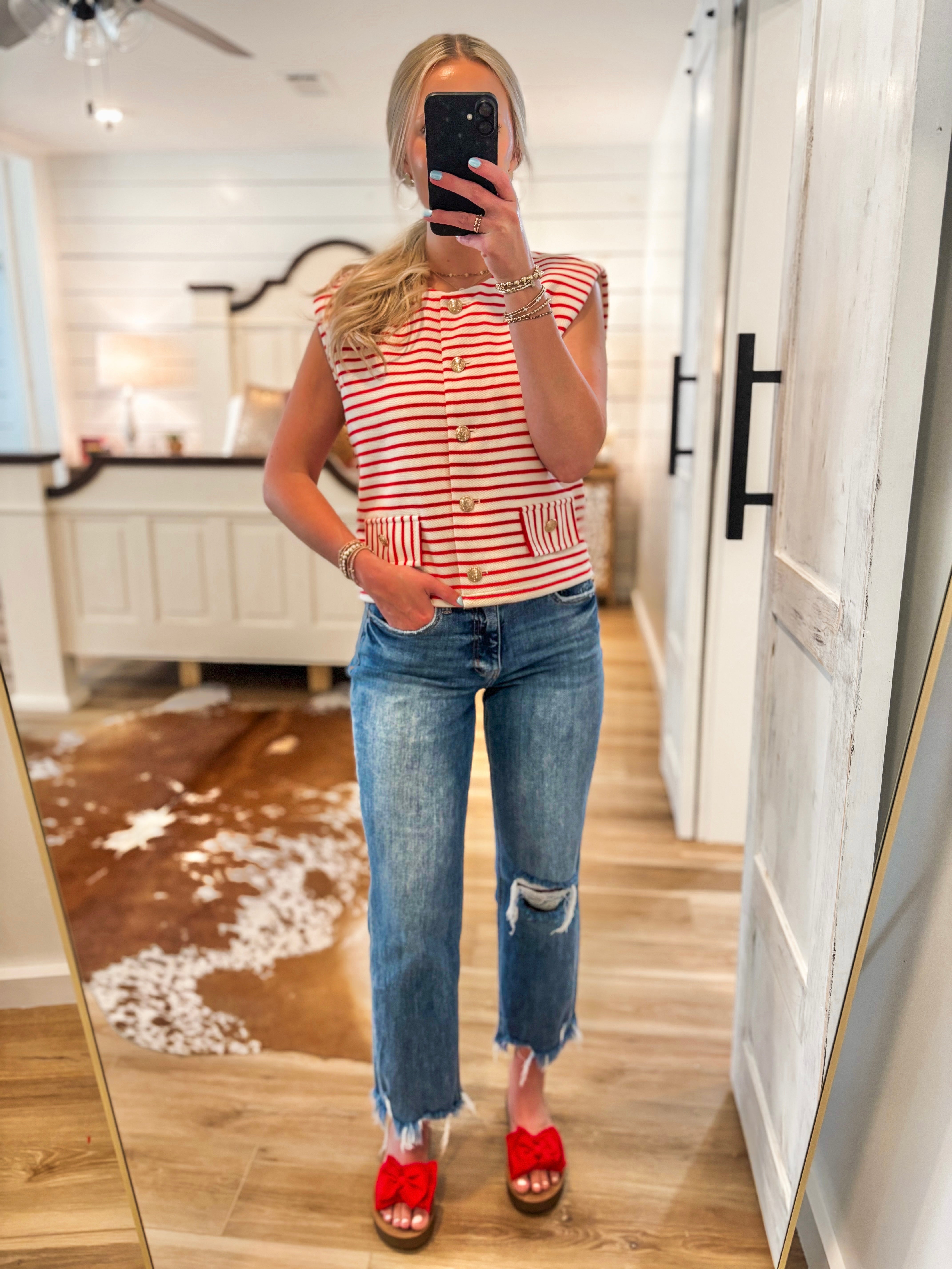 Left Unsaid Red & White Stripe Vest Blouse