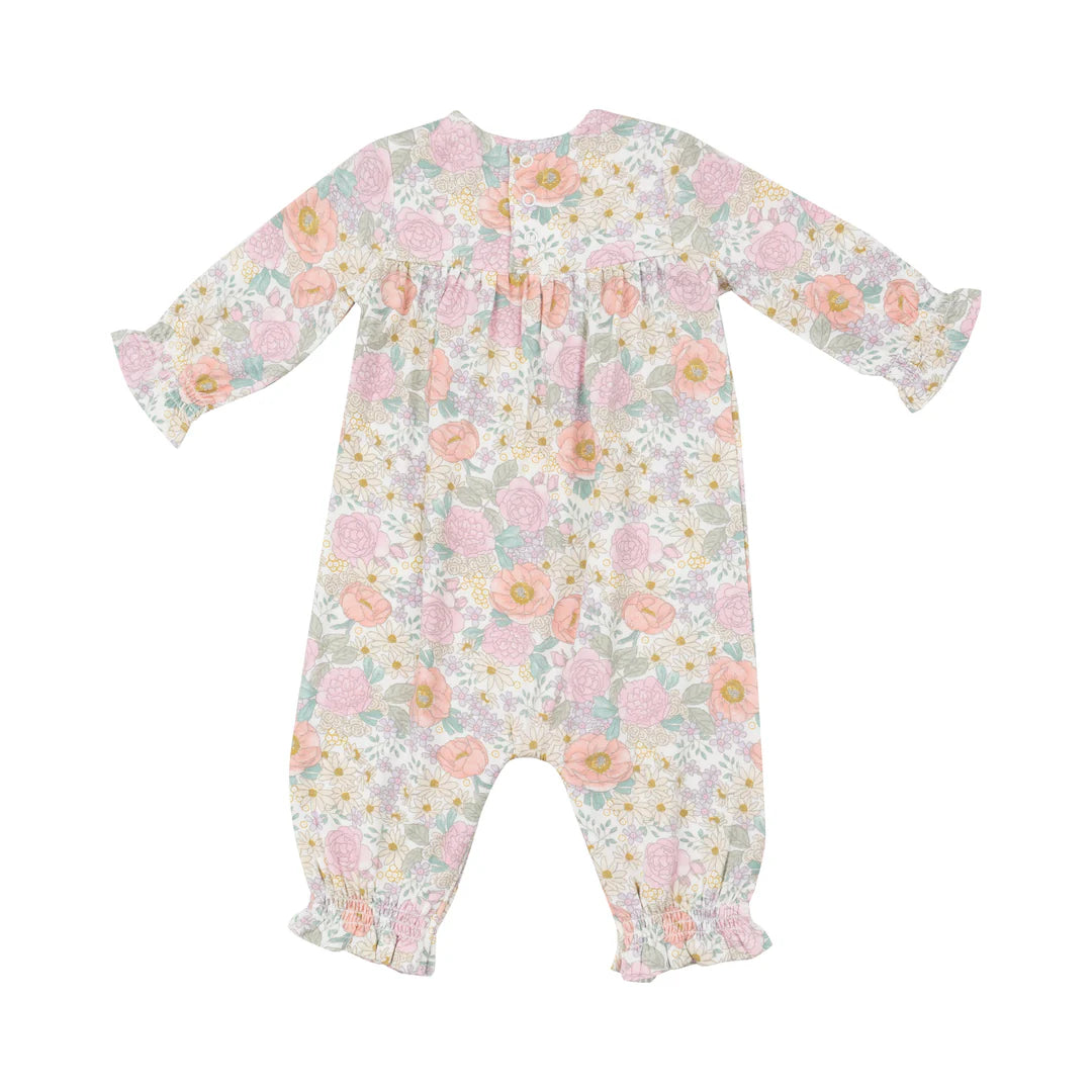 Angel Dear Peonies & Roses Smocked Romper