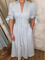 Load image into Gallery viewer, When You Know Powder Blue Stripe Midi Dress

