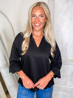 Load image into Gallery viewer, Everyone&#39;s Choice Black Scalloped Blouse
