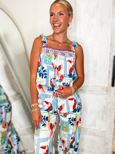 Sunset Stroll Tropical Print Linen Tank & Lounge Pant Set