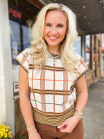 Load image into Gallery viewer, Say It All Taupe, Rust, &amp; Navy Plaid THML Sweater Blouse
